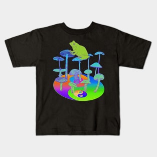 Frog Mushroom Yin Yang Psychedelic Tie Dye Kids T-Shirt